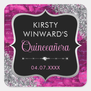 Sticker Carré Lettres scintillantes iridescentes roses pour Quin