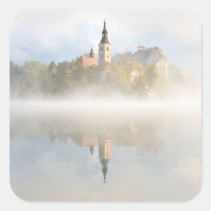 Sticker Carré Levée de soleil de Foggy au lac Bled