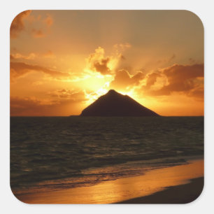 Sticker Carré Lever du soleil d'Hawaii à l'autocollant de plage