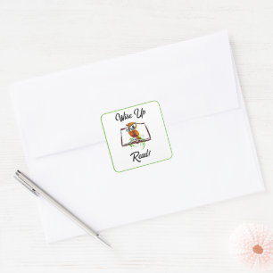 Sticker Carré Levez-vous et lisez le livre Owl Funny Kids Cartoo
