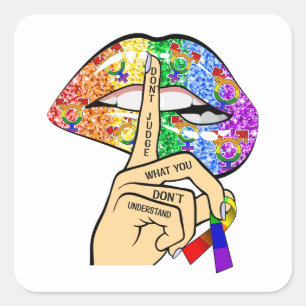 Sticker Carré Lèvres arc-en-ciel LGBT