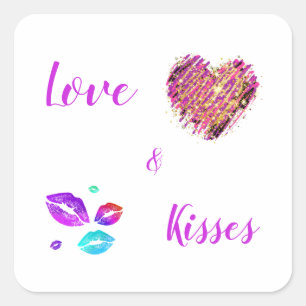 Sticker Carré Lèvres Colorées Avec Amour & Baisers