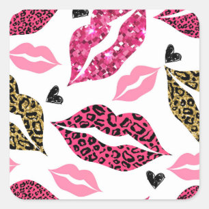 Sticker Carré Lèvres scintillantes : Motif de mode Leopard
