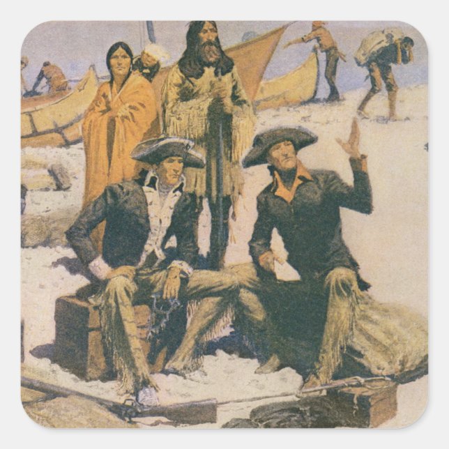 Sticker Carré Lewis et Clark à la rivière Columbia (Devant)