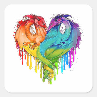 Sticker Carré Lgbt Dragon Heart Rainbow Heart Dragon Lgbt Pride