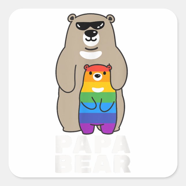 Sticker Carré LGBT Fier Papa Fier Ours Fier Ours Papa LGBT Pride (Devant)