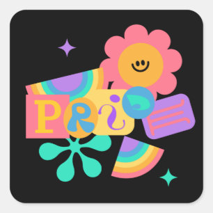 Sticker Carré LGBT+pride. Amour arc-en-ciel. Tournesol amour.