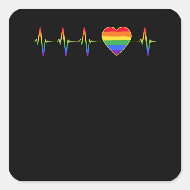 Sticker Carré LGBT Rainbow Heartbeat EKG (Devant)
