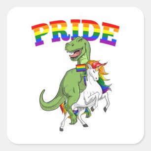 Sticker Carré Lgbt T-Rex Dinosaur Unicorn Gay pride Rainbow Lgbt