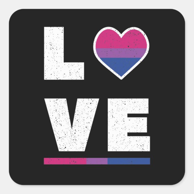 Sticker Carré LGBTQ Bisexual Fierté Drapeau Déchiré Grunge Love (Devant)
