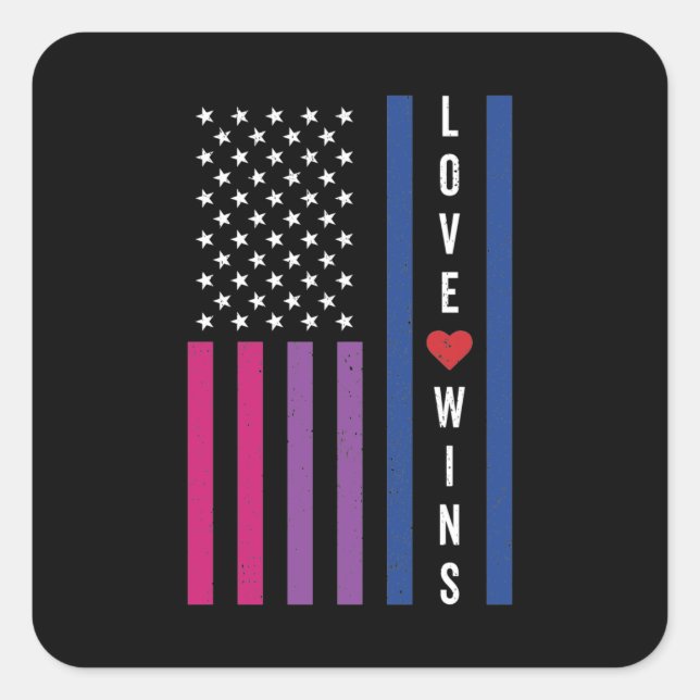 Sticker Carré LGBTQ Bisexual Pride L'amour gagne le drapeau amér (Devant)