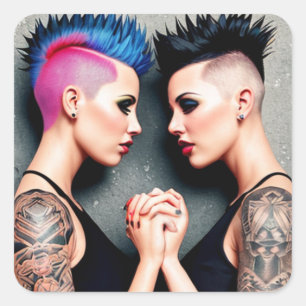 Sticker Carré LGBTQIA+ Fierté Lesbiennes tenant les mains