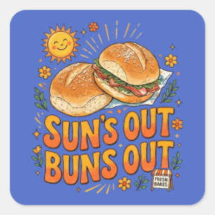 Sticker Carré L'heure du soleil, l'heure des buns, design rétro