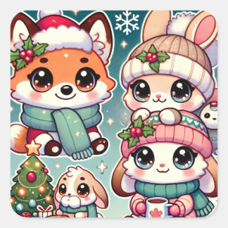 Sticker Carré L'hiver cosy de Nini et Koko