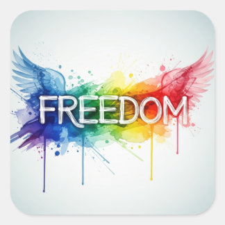 Sticker Carré Liberté et ailes - Aquarelle colorée avec Abs