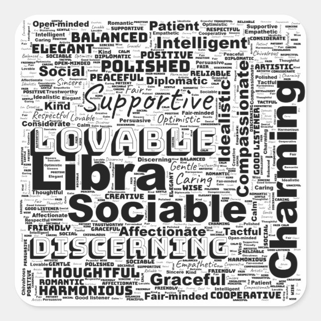 Sticker Carré Libra Zodiac Word Cloud Inspiration (Devant)