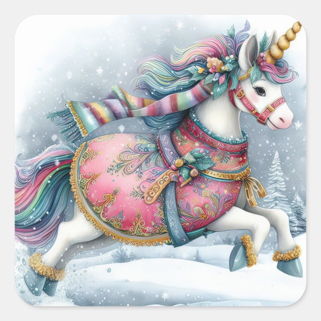 Sticker Carré licorne de Noël (Devant)