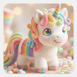 Sticker Carré Licorne Guimauve et Rêve de Bonbons Pastel