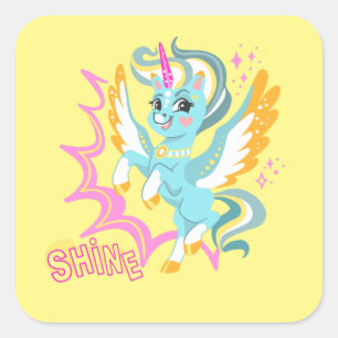 Sticker Carré Licorne mignonne et puissante