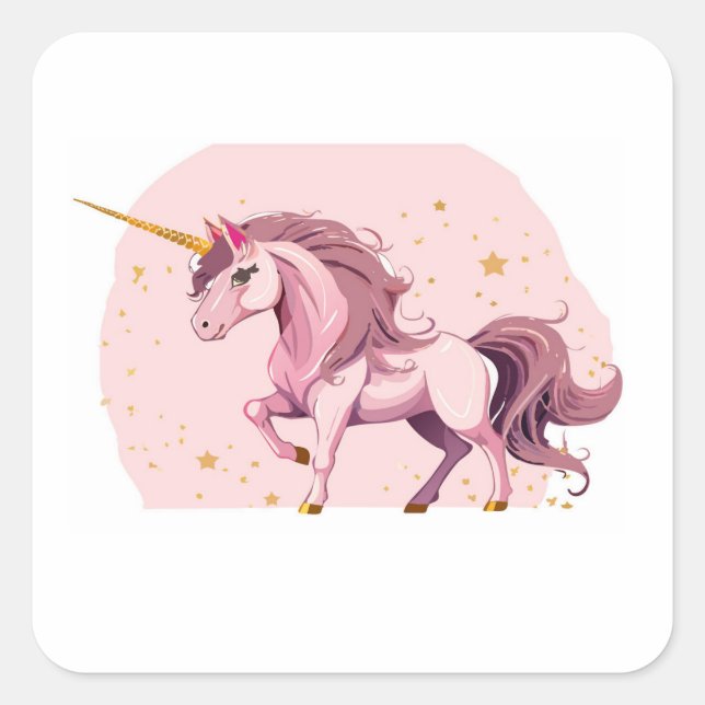 Sticker Carré licorne rose (Devant)