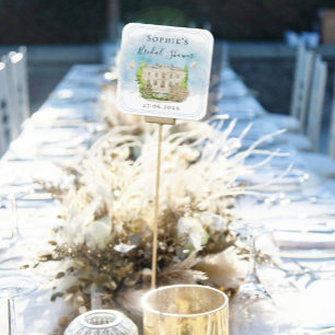 Sticker Carré Lieu Élégant Fontaine Colombes Fleurs Baby Shower