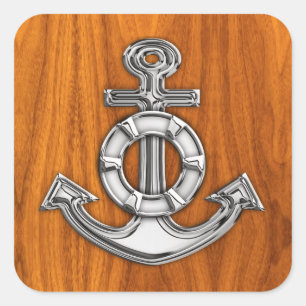 Sticker Carré Lifesaver Chrome Comme Ancre sur la plaque de teck