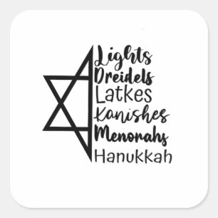 Sticker Carré Light Dreidel Latke Kanish Menorah Hanoukka