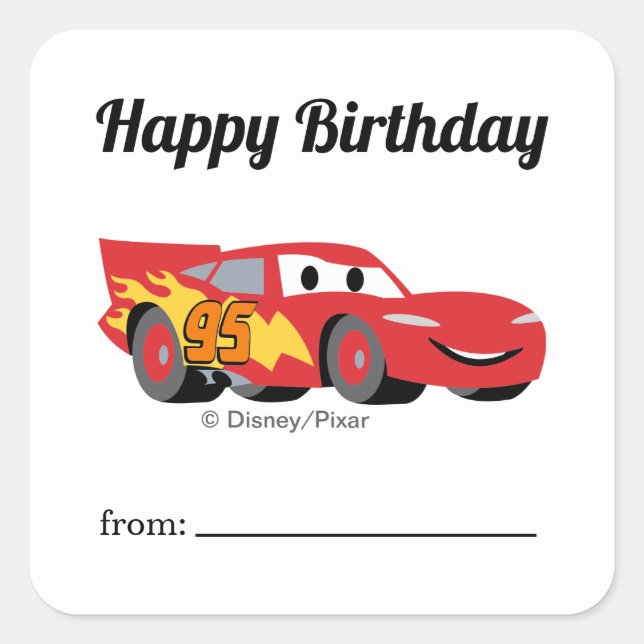 Sticker Carré Lightning McQueen | Un cadeau de - Anniversaire (Devant)