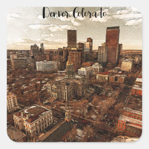 Sticker Carré Ligne aérienne minimale Denver Colorado