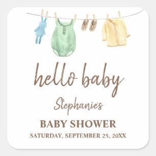 Sticker Carré Ligne de vêtements Bohème Baby Shower Bonjour Bébé