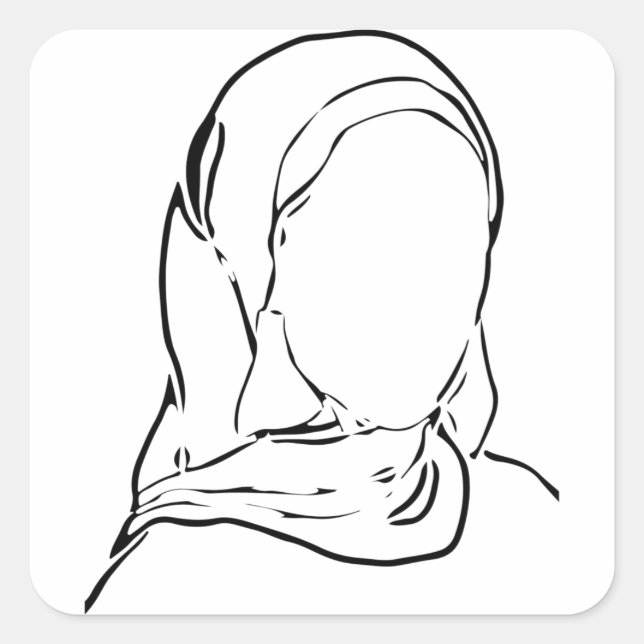 Sticker Carré Ligne Dessin Musulmane Hijab Femme Arabe Isolée (Devant)