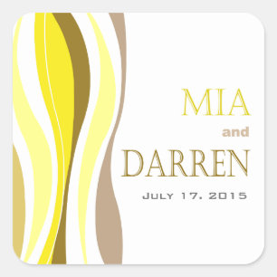 Sticker Carré Lignes courbes - jaune