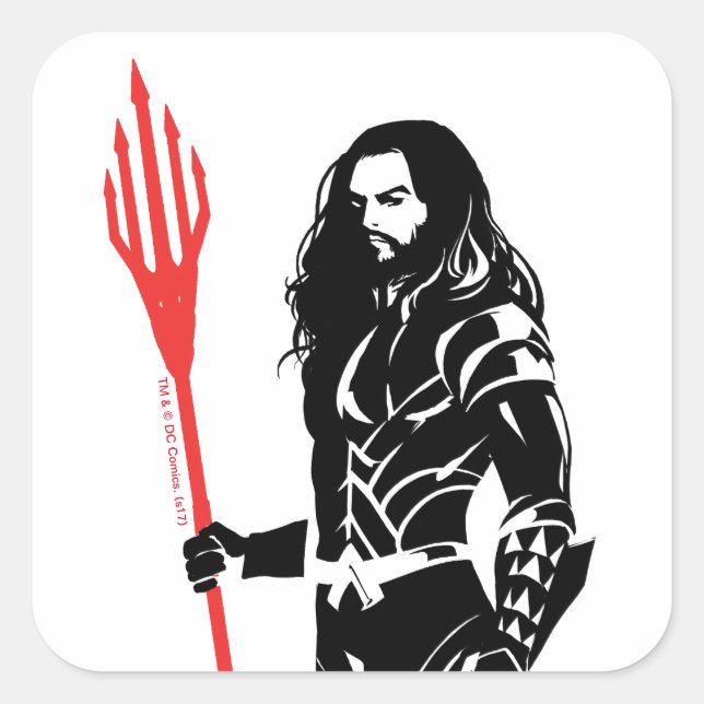 Sticker Carré Ligue de Justice | Aquaman Pose Noir Pop Art (Devant)