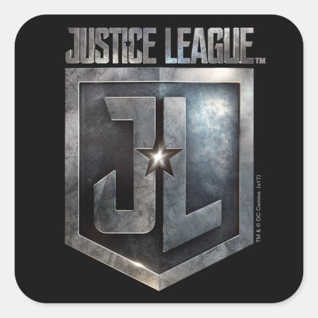 Sticker Carré Ligue de Justice | Bouclier JL métallique (Devant)