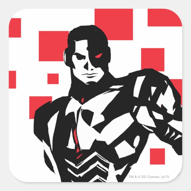 Sticker Carré Ligue de Justice | Cyborg Digital Noir Pop Art (Devant)