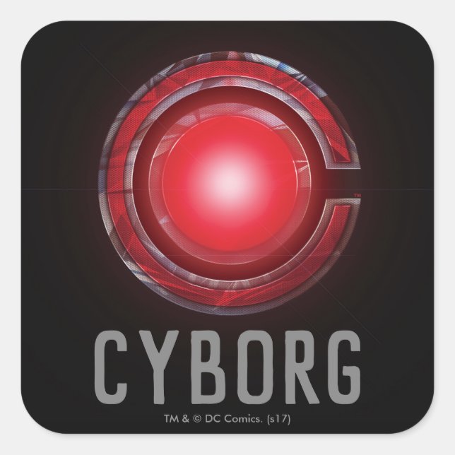 Sticker Carré Ligue de Justice | Symbole Cyborg brillant (Devant)