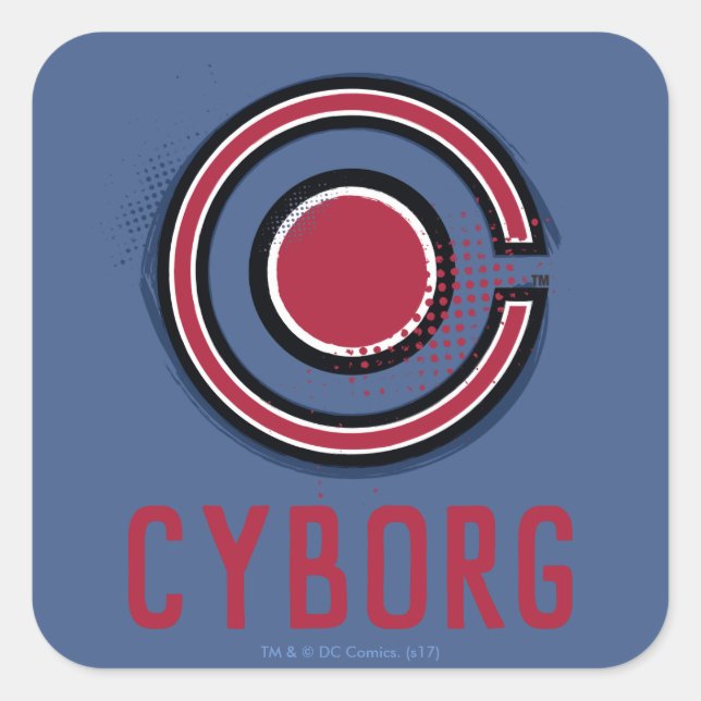 Sticker Carré Ligue de Justice | Symbole de cyborg brosse et dem (Devant)