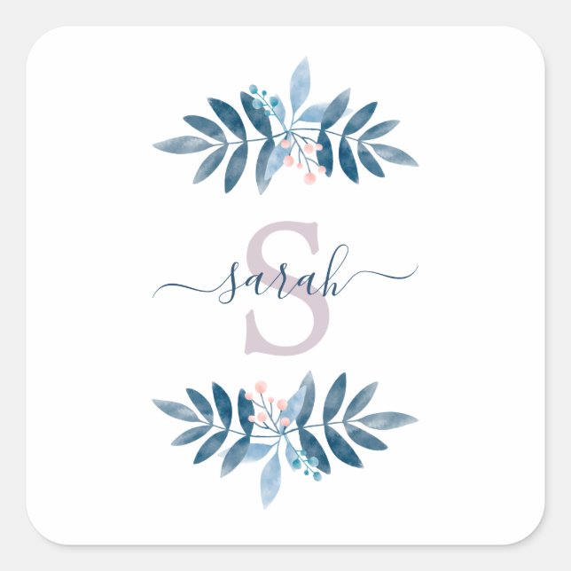 Sticker Carré Lilac Aquarelle Florale Monogramme (Devant)