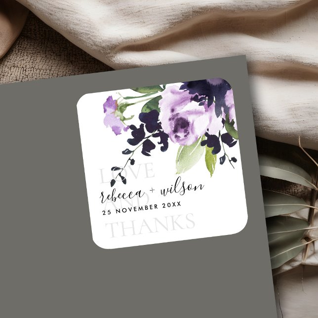 STICKER CARRÉ LILAC ROSE PEONY FLORAL LOVE ET MERCI MARIAGE (Créateur téléchargé)