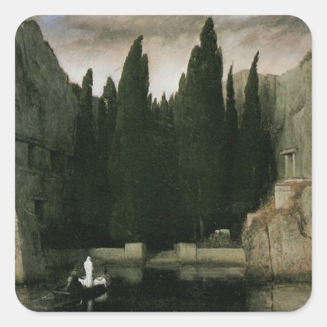 Sticker Carré L'île des morts par Arnold Bocklin, Symbolisme Art (Devant)