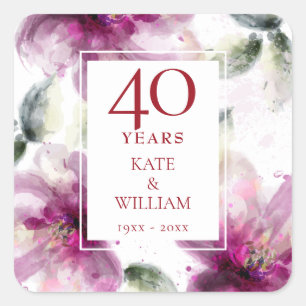 Sticker Carré Lilies Floral 40e Anniversaire Mariage de Ruby