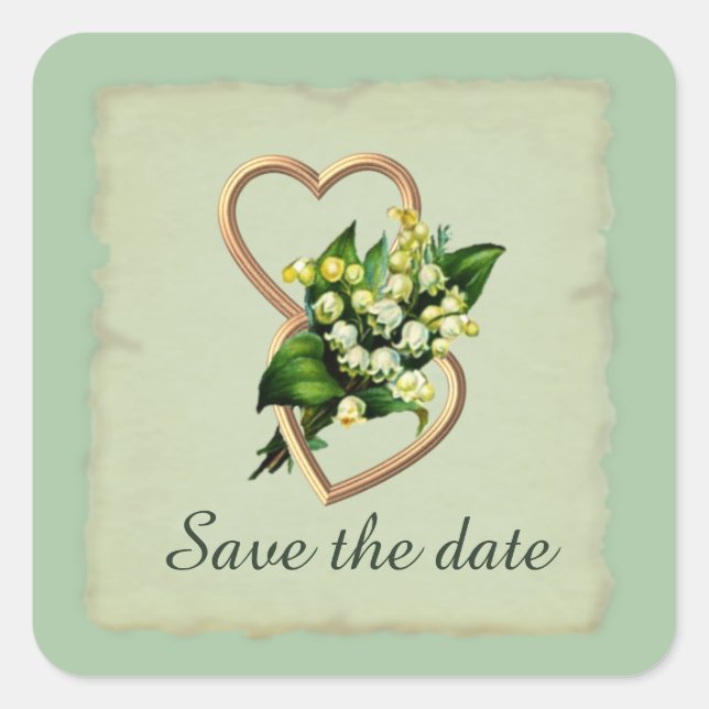 Sticker Carré Lily of the Valley Hearts Sauvez la date (Devant)