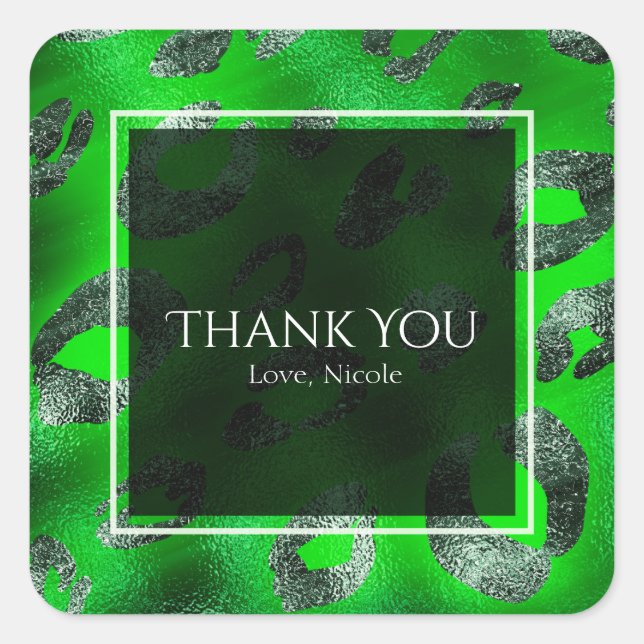 Sticker Carré Lime Green & Silver Empreinte de léopard Party Fav (Devant)