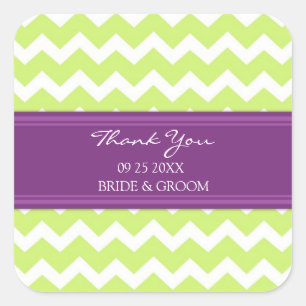 Sticker Carré Lime Plum Chevron Merci Mariage Favor Tags