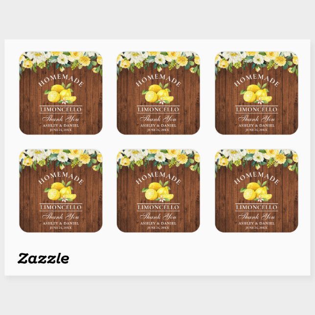Sticker Carré Limoncello Lemons Floral Wood Mariage (Feuille)