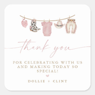 Sticker Carré Linge de bébé rose pour petite cowgirl Baby Shower