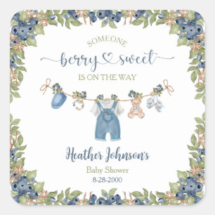 Sticker Carré Linge de bébé sucré aux myrtilles pour Baby Shower