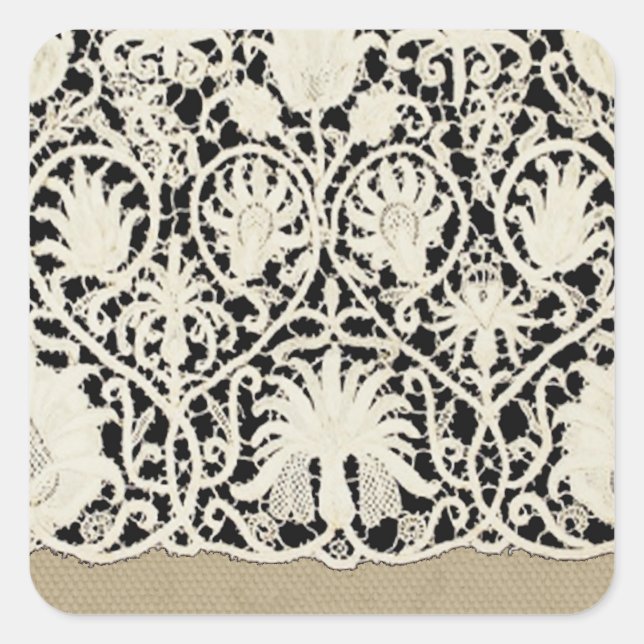 Sticker Carré Linge de dentelle mariage blanc classique jolie (Devant)