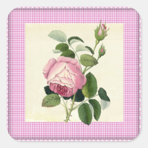 Sticker Carré Linge de maison rose vieilli En vichy décoratif