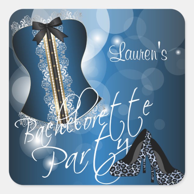 Sticker Carré Lingerie Corset Bachelorette | Bleu (Devant)